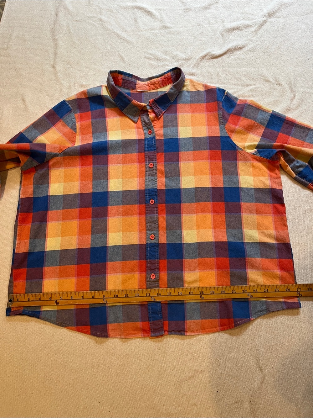 Women's Multicolor Plaid Button-Down Shirt - Blue/Orange/Yellow - Picture 6 of 10